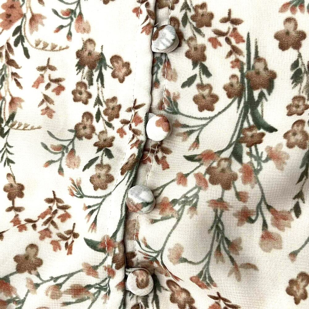 PINK LILY Size Small Brown Cream Floral Short Romper Jumpsuit Dress Boho Cottage - Picture 3 of 8